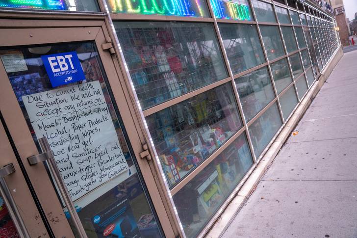 A sign on a pharmacy in the Bronx